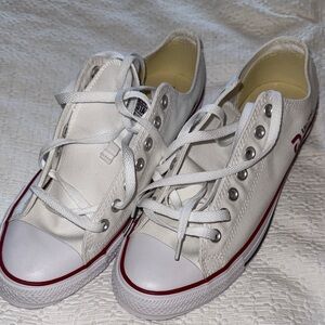 White Converse Canvas Sneakers with Red Trim logo